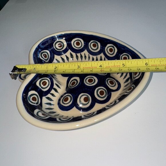 Wiza Polish Pottery Heart Bowl Dish Hand Painted Hanging Decor Cream & Blue - Picture 5 of 6